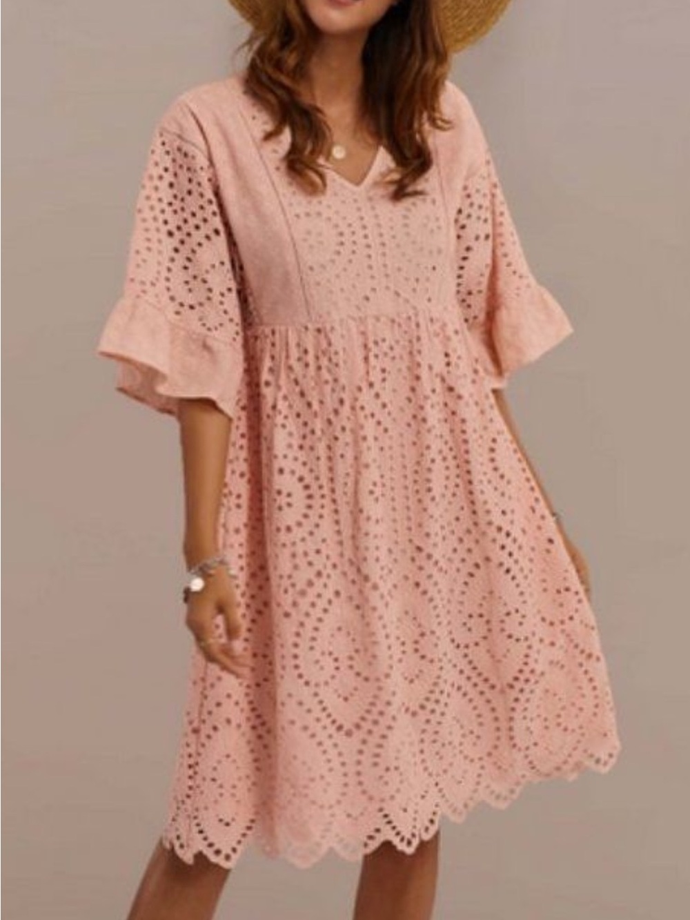 Roolee 'Falling For You' Eyelet Dress in Peach Blush XL